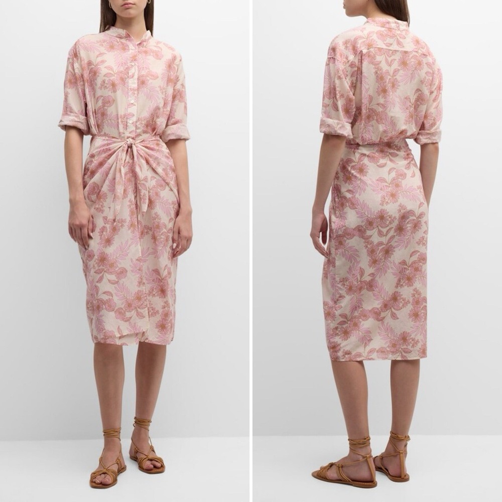 XÍRENA Alana Floral Long Sleeve Cotton Silk Shirtdress in Blush Ivory Size Small